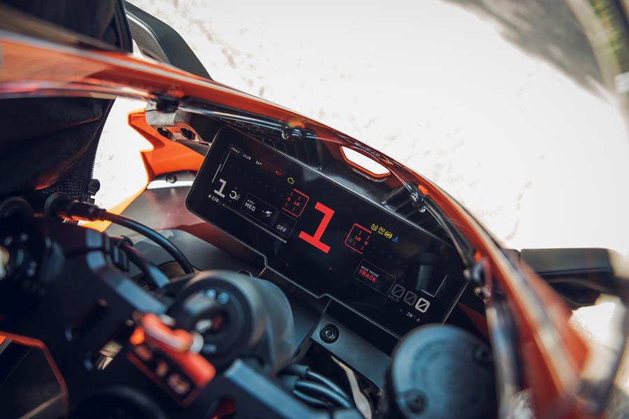 2026-on KTM 990 RCR detailed shot of the dash