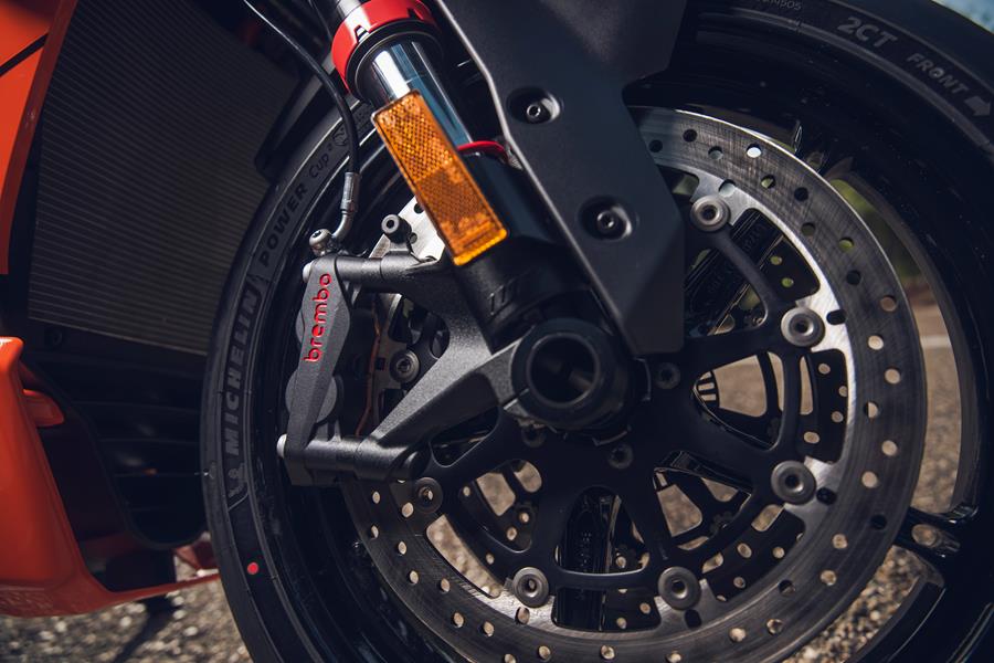 2026-on KTM 990 RCR detailed shot of the Brembo brakes
