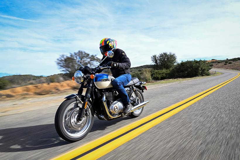 2026-on Triumph Bonneville T120 cruising down the road