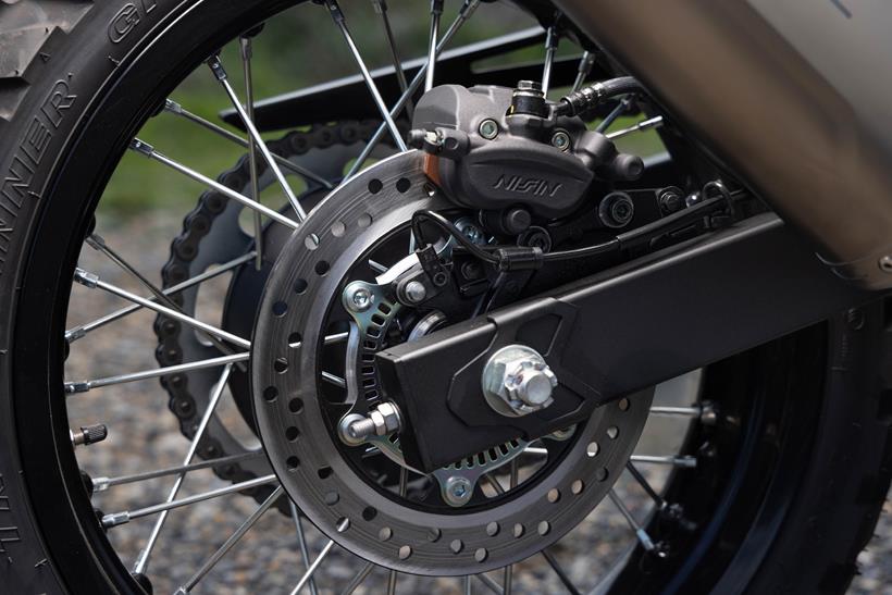 2026-on Kawasaki KLE500 detailed pic of the rear tyre and brake