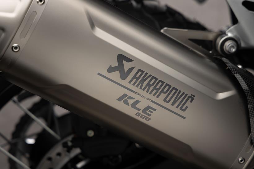 2026-on Kawasaki KLE500 close up of the exhaust