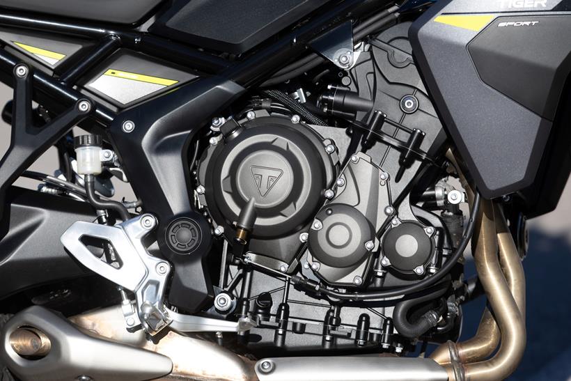 2026-on Triumph Tiger Sport 660, close up of 3-cylinder engine