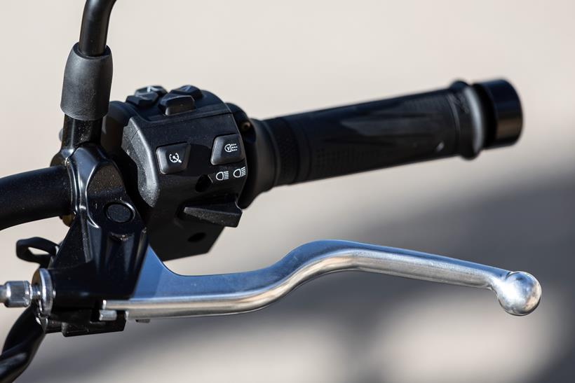 2026-on Triumph Tiger Sport 660, close up of left handlebar grip and clutch lever