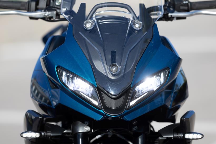 2026-on Triumph Tiger Sport 660, close up of the frontal area and headlights