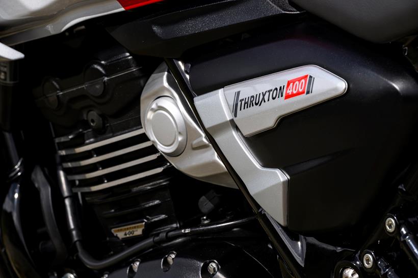 2026-on Triumph Thruxton 400 close up of the badge