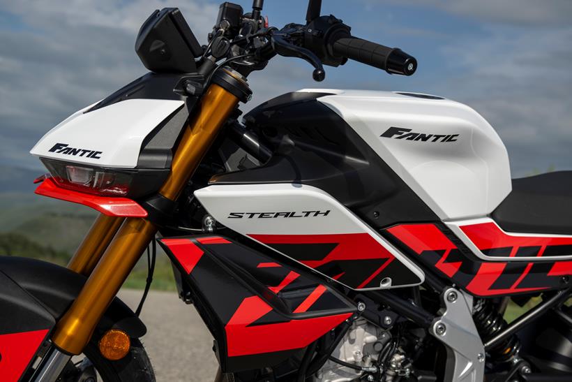 2026-on Fantic Stealth 500, close up of bodywork styling and graphics