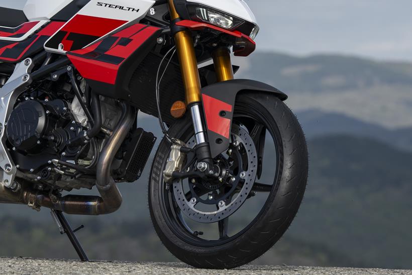 2026-on Fantic Stealth 500, close up of brakes and suspension