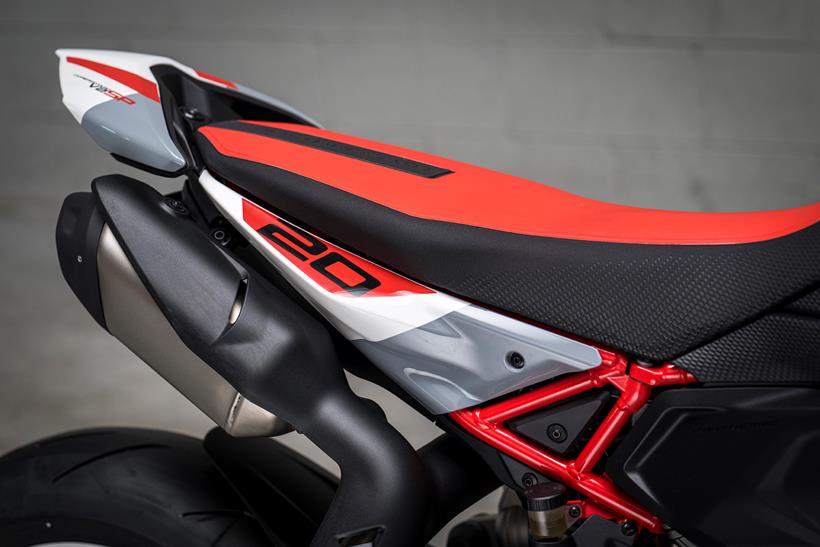2026-on Ducati Hypermotard V2 pic of the '20' paint details marking 20 years