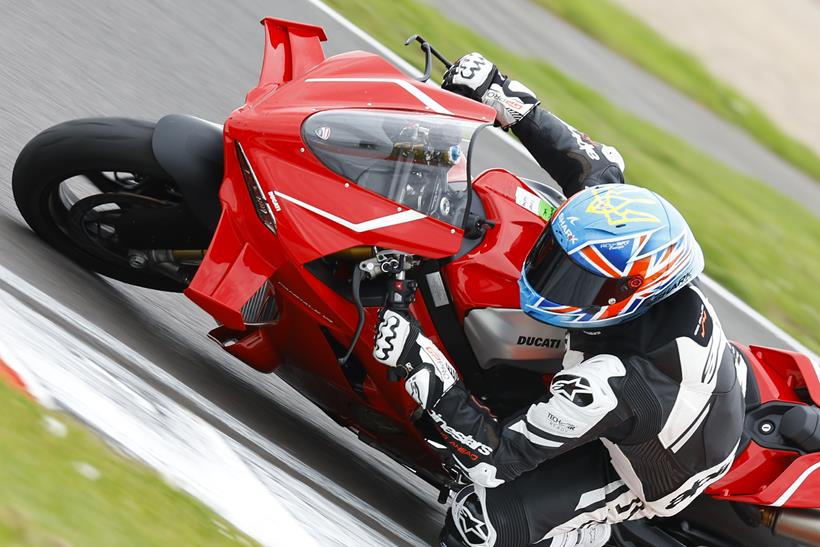 2026-on Ducati Panigale V4 R, leaning on track
