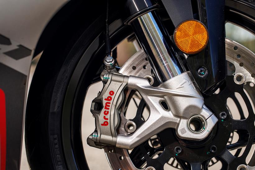 2026-on QJMotor SRK 921 RR detailed shot of Brembo brakes