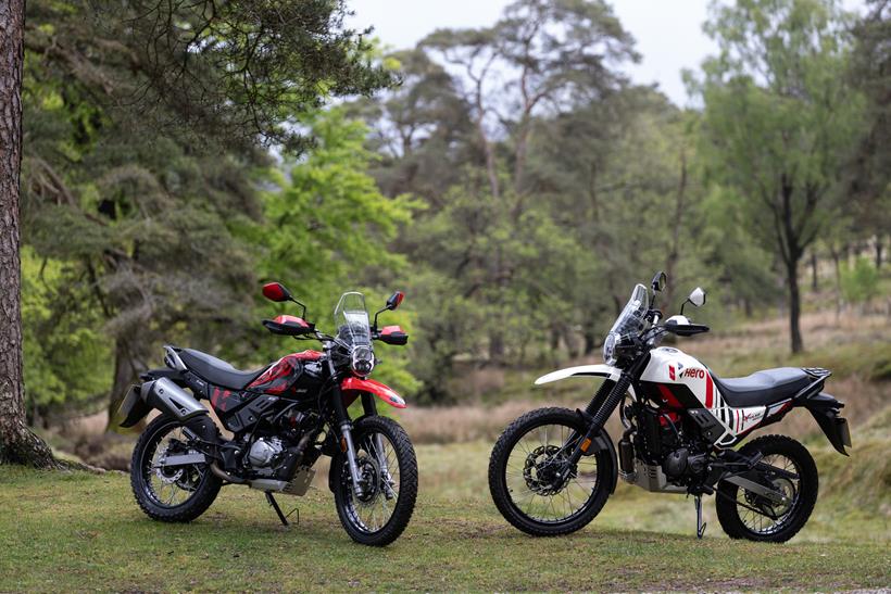 2026-on Hero xPulse 200 Pro standard model on the left and the Pro version in white on the right