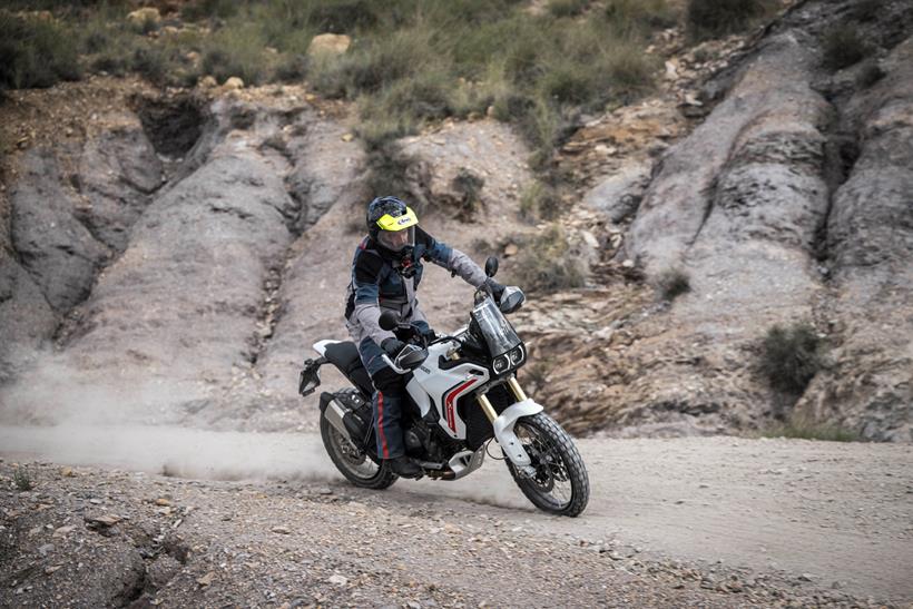 2026-on Ducati DesertX on a gravel road