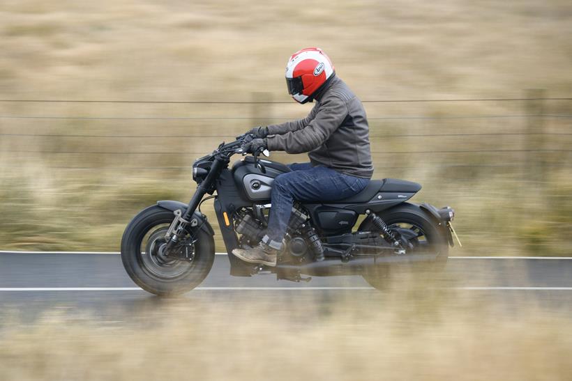 QJMotor SRV600V, riding on the road.