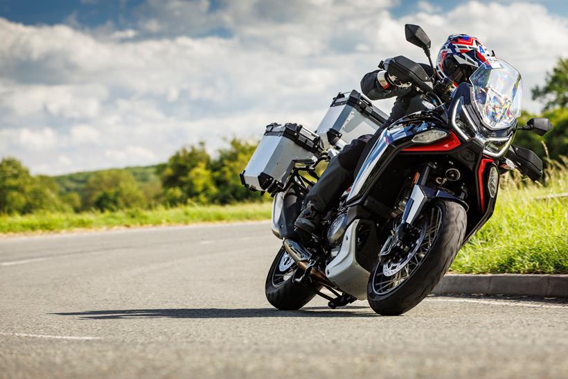 2026-on Moto Morini X-cape 1200 crnering on the road