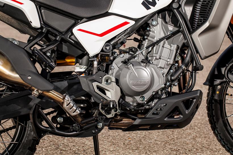 2026-on Moto Morini ALLTRHIKE 450 engine and right hand side shot